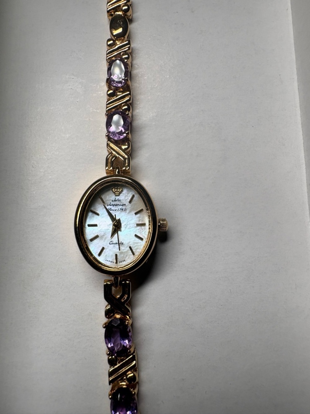 Jules Jurgensen Gold Amethyst Genuine Gemstone Designer Quartz Vintage Watch